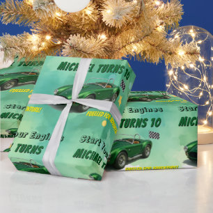 10 Jahre alt Geburtstagsparty Green Racing Car Geschenkpapier