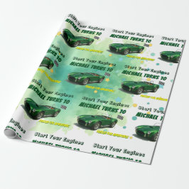 10 Jahre alt Geburtstagsparty Green Racing Car Geschenkpapier