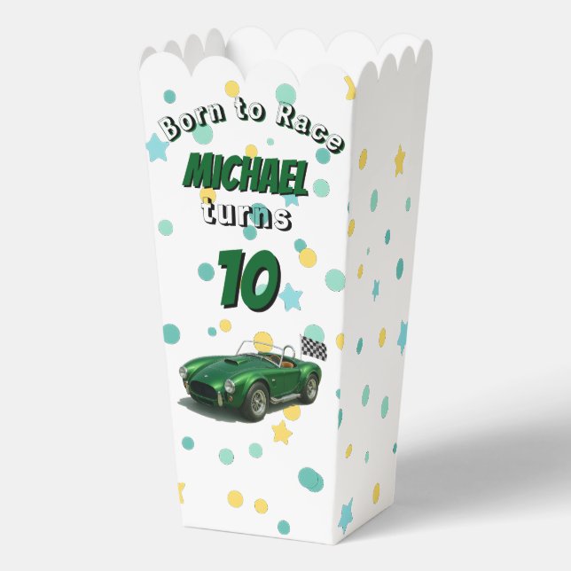 10 Jahre alt Geburtstagsparty Green Racing Car Geschenkschachtel (Vorderseite)