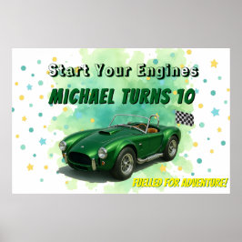 10 Jahre alt Geburtstagsparty Green Racing Car Poster