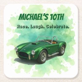 10 Jahre alt Geburtstagsparty Green Racing Car Rechteckiger Pappuntersetzer