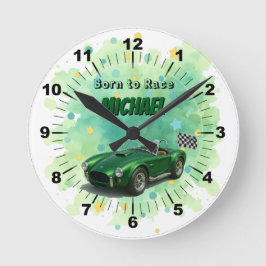 10 Jahre alt Geburtstagsparty Green Racing Car Runde Wanduhr