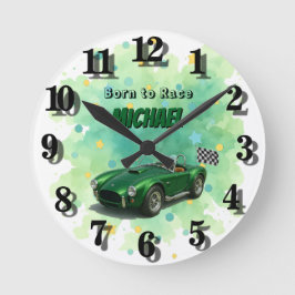 10 Jahre alt Geburtstagsparty Green Racing Car Runde Wanduhr