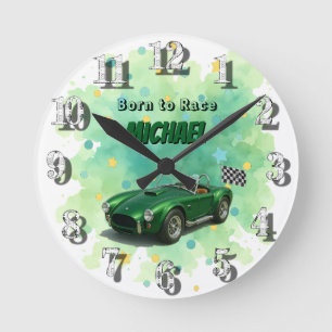 10 Jahre alt Geburtstagsparty Green Racing Car Runde Wanduhr