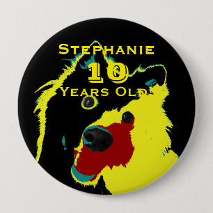 10 Jahre alt, Happy Gelb Hund Button Button Pinbac