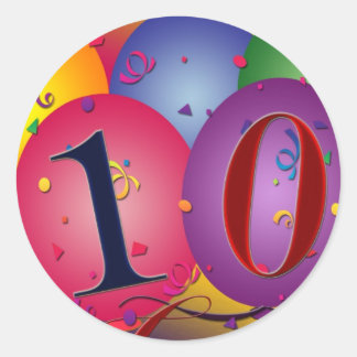 10 Jahre alte Geburtstagsballons! Runder Aufkleber