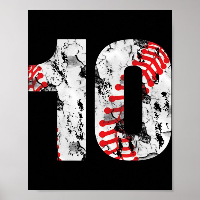 10 Jahre alte Geschenke Nummer 10 Baseball 10. Geb Poster (Vorne)