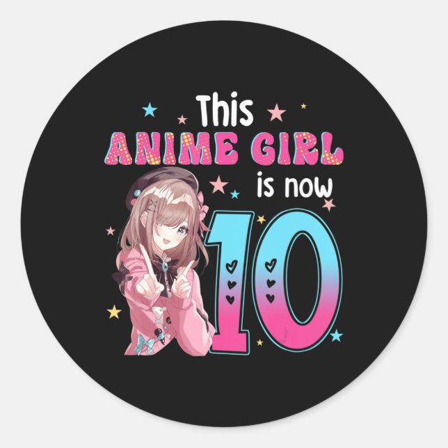10 Jahre alter Girl Kawaii Gifts Anime Girl 10. Bi Runder Aufkleber (Vorderseite)