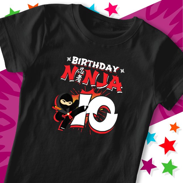 10 Jahre altes Comic Buch Stil Ninja 10. Geburtsta T-Shirt (Von Creator hochgeladen)