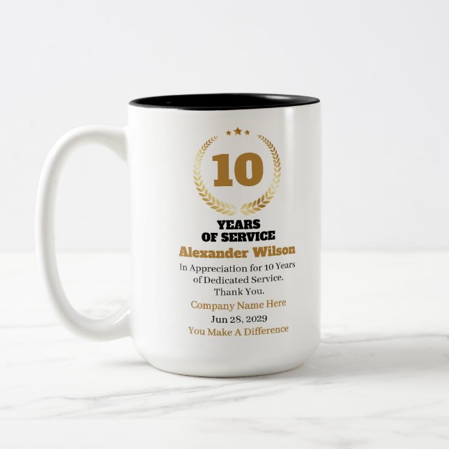 10 Jahre Betriebszugehörigkeit Mitarbeiter Anerken Zweifarbige Tasse (Links)