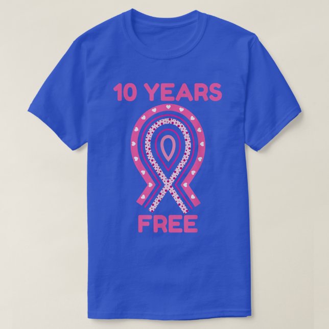 10 Jahre Brustkrebs Überlebende Pink Hearts Ribbon T-Shirt (Design vorne)
