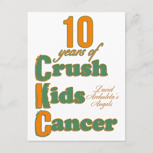 10 Jahre Crush Kids Krebs Postkarte (Vorderseite)