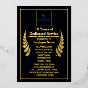 10 Jahre Dienst Auszeichnung Custom Foil Folien Feiertagskarte