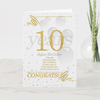 10 Jahre Sober Birthday Imitate Gold Glitzer Karte