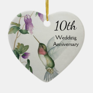 10. Jahrestag Sweet Bird Blume Herz Keramik Ornament