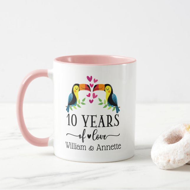 10-jähriges Bird Couple Matching Tasse (Mit Donut)