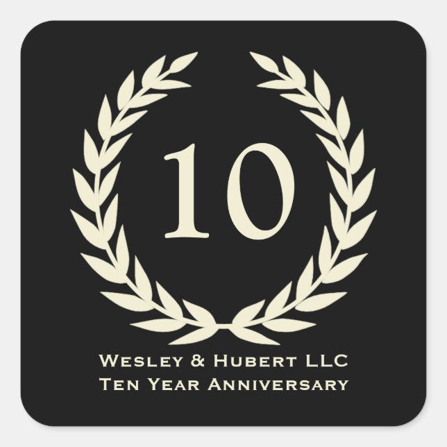10-jähriges Meilenstein-Jubiläum mit schwarzem Eti Quadratischer Aufkleber (Vorderseite)