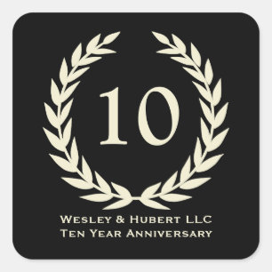 10-jähriges Meilenstein-Jubiläum mit schwarzem Eti Quadratischer Aufkleber
