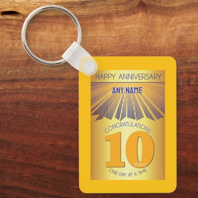 10-jähriges Nüchternheitsjubiläum | Golden Ray 12- Schlüsselanhänger (Vorderseite)
