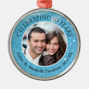10. Jubiläum Blue Sparkle Foto Personalisiert Ornament Aus Metall