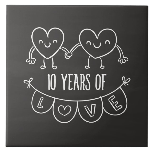 10. Jubiläum Geschenk Chalk Herzen Fliese (Vorderseite)