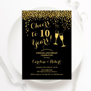 10. Jubiläum - Prost auf 10 Jahre Gold Schwarz Einladung