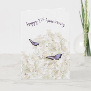 10. Jubiläum Schmetterlinge auf White Hydrangea Karte