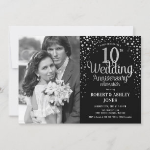 10. Jubiläum - Schwarz Silber mit Foto Einladung