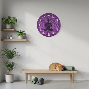 10" Lila Mandala mit Yoga-Posen Wanduhr