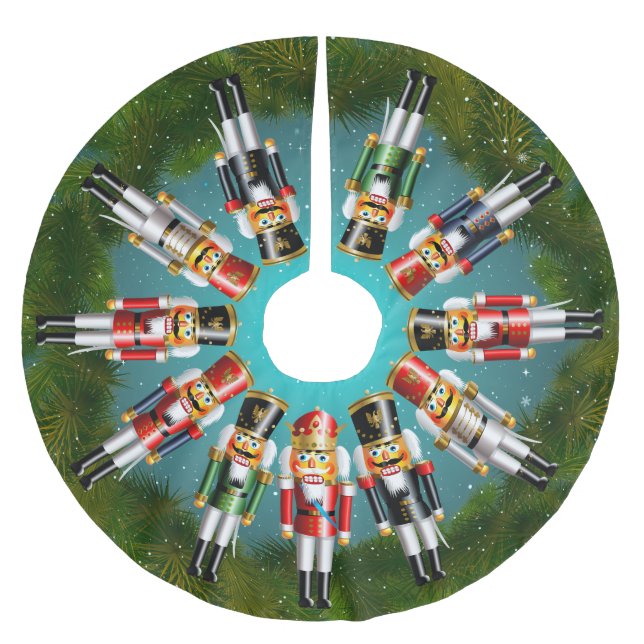 10 Nutcracker Toy Soldiers und ein Nutcracker King Polyester Weihnachtsbaumdecke (Vorderseite)