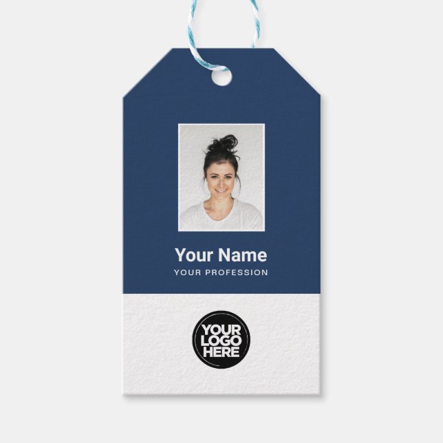 10 Öko Mitarbeiter-Foto, BarCode, Logo, Namensmark Geschenkanhänger (Vorderseite)