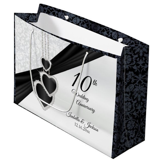 10. Onyx und weißer Hochzeitstag - groß Große Geschenktüte (Vorderseite Schrägansicht)
