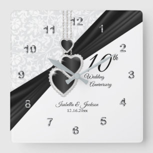 10. Onyx und White Wedding Anniversary Keepake Quadratische Wanduhr