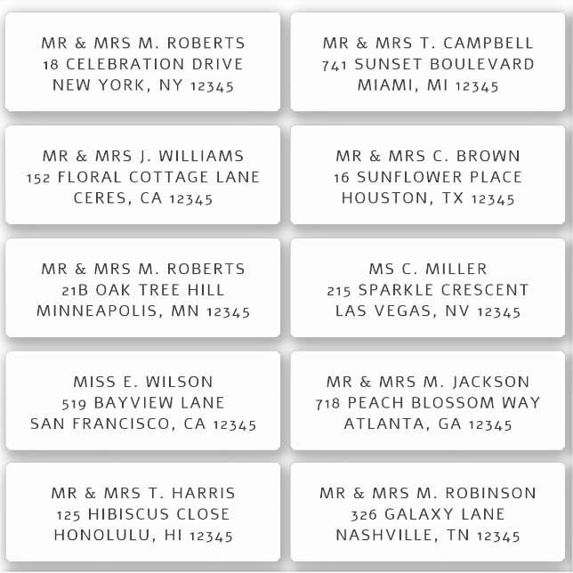 10 Party mit individueller Gastadresse Hochzeit Aufkleber (Vorderseite)