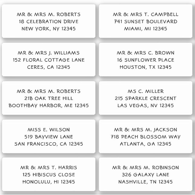 10 Party mit individueller Gastadresse Hochzeit Aufkleber (Vorderseite)