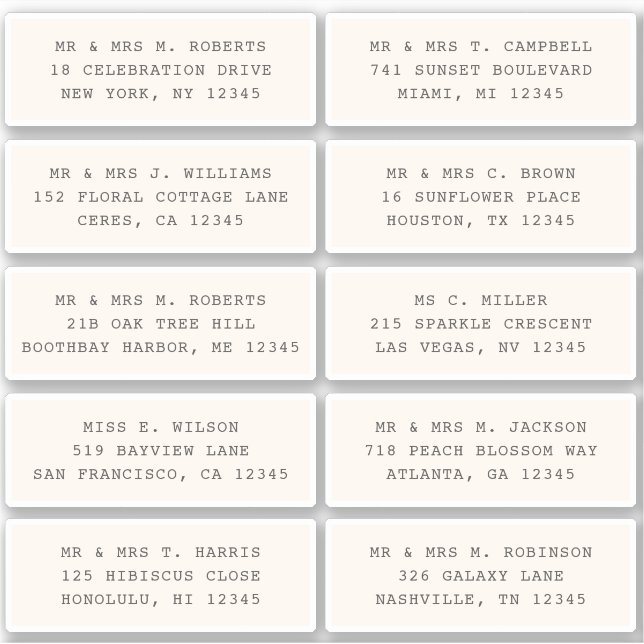 10 Party mit individueller Gastadresse Hochzeit Aufkleber (Vorderseite)