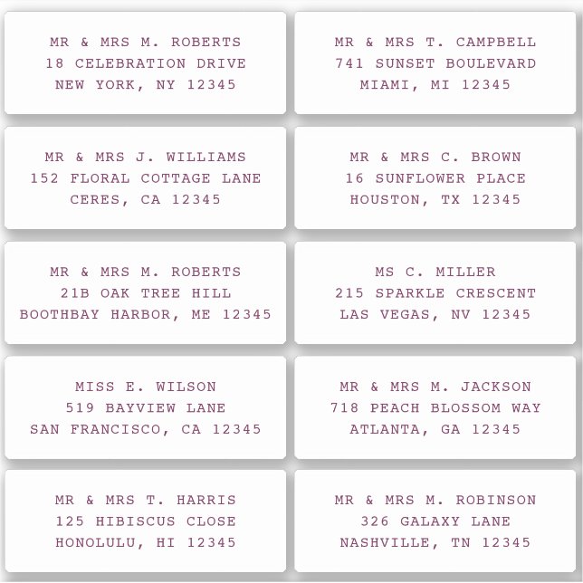 10 Party mit individueller Gastadresse Hochzeit Aufkleber (Vorderseite)