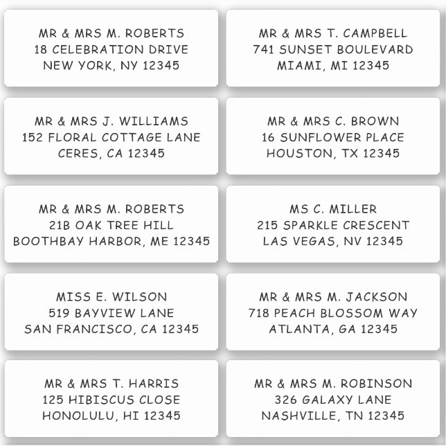 10 Party mit individueller Gastadresse Hochzeit Aufkleber (Vorderseite)