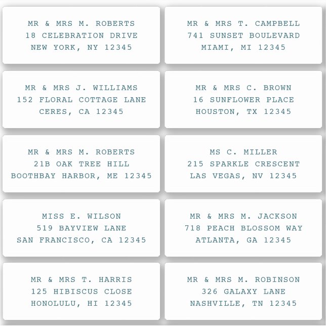 10 Party mit individueller Gastadresse Hochzeit Aufkleber (Vorderseite)