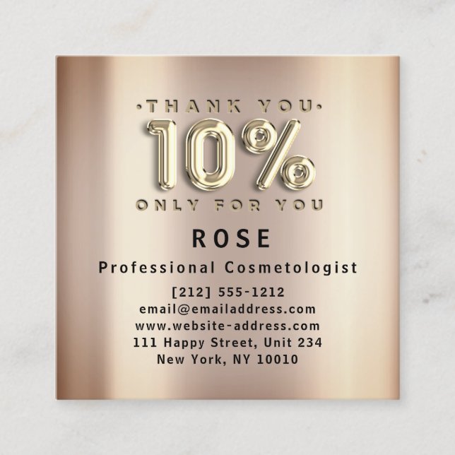 10% Rabatt Logos Danke Rose Gold Terminkarte (Vorderseite)