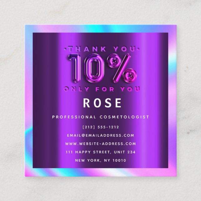 10% Rabatt Logos Holograph Ernennung Beauty Terminkarte (Vorderseite)