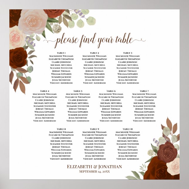 10 Rose in Rost-Orange für Hochzeiten Poster (Vorne)