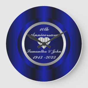 10. Royal Blue Silver Wedding Anniversary Large C Große Wanduhr