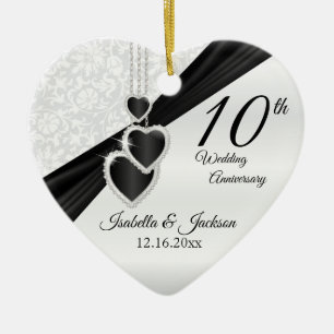 10. Schwarzer Onyx und weißer Hochzeitstag Keramik Ornament