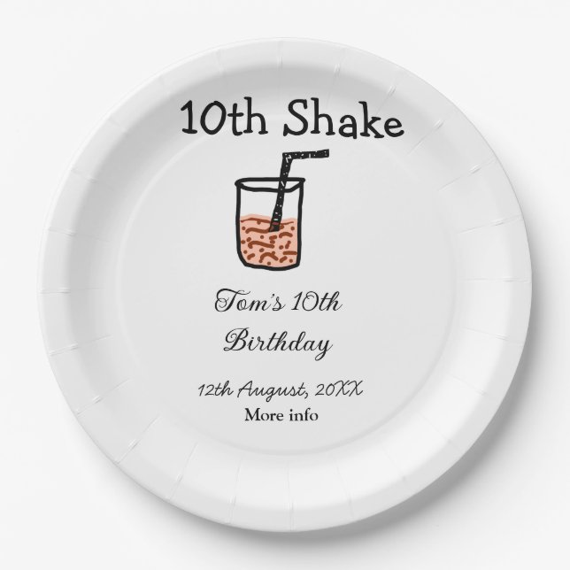 10. Shake 10. Geburtstag Milchshake-Schreiber Pappteller (Vorderseite)