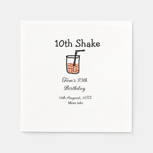 10. Shake 10. Geburtstag Milchshake-Schreiber Serviette (Vorderseite)