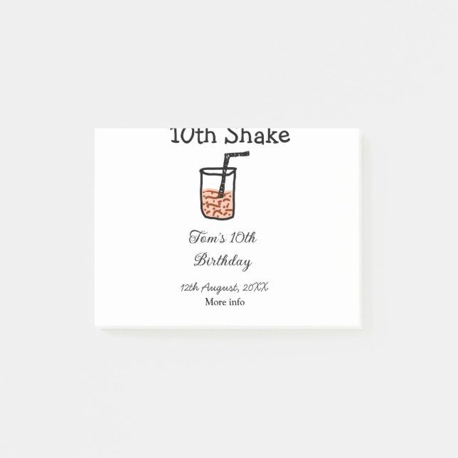10. Shake 10. Geburtstags-Milchshake-Skizze  Post-it Klebezettel (Vorderseite)