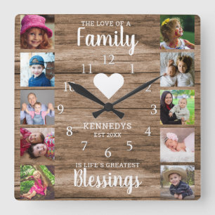 10 Square Foto Collage Familienangebot Rustikales Quadratische Wanduhr