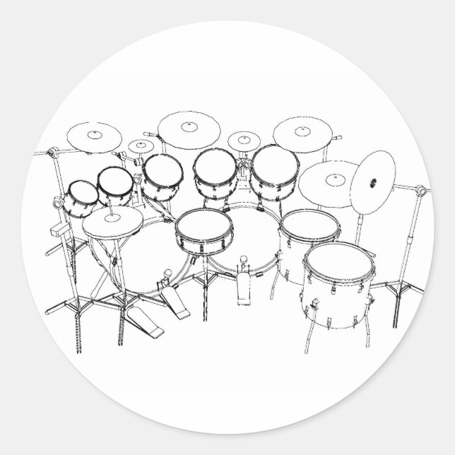 10 Stück Drum Kit: Schwarzweiß Zeichnend: Runder Aufkleber (Vorderseite)