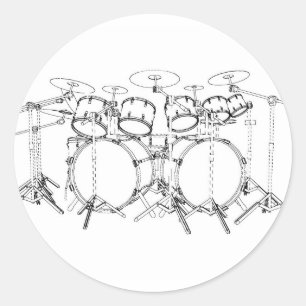 10 Stück Drum Kit: Schwarzweiß Zeichnend: Runder Aufkleber